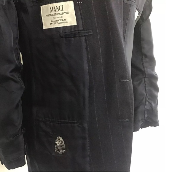 MANCILLAS International Mens 100% Blue Wool Pinstripe Two Button Suit Coat 46R - Picture 6 of 14